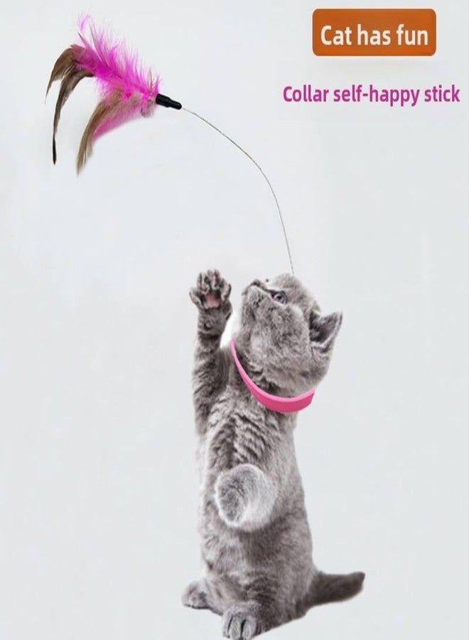 PET FUN لعبة عصا الإثارة التفاعلية للقطط من بيت فن - عصا ريش متعددة الألوان مع طوق رقبة قابل للتعديل وجرس وقضيب مرن لتمرين ولعب القطط في الأماكن المغلقة، (عبوة من قطعة واحدة) - Image 5